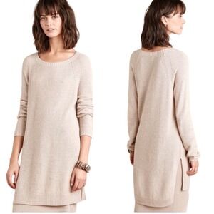 Anthropologie Moth Women Cotton Cashmere Tunic Sweater Medium Tan Lagenlook